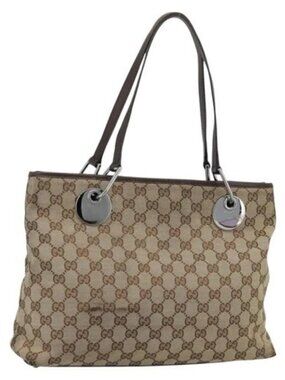 GUCCI GG Canvas Tote Bag Beige Gold 120837